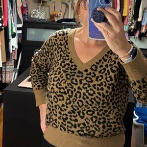 Old Navy Brown Leopard V-Neck Sweater